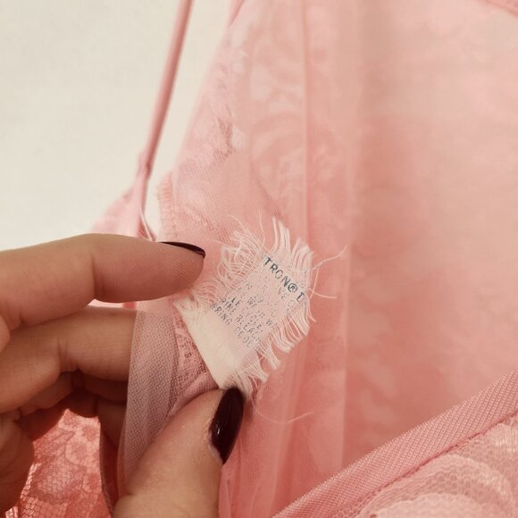 Vintage Pink Nightgown Lace Sleep Dress Satin Feminine Y2K Lingerie Maxi M - Picture 6 of 6
